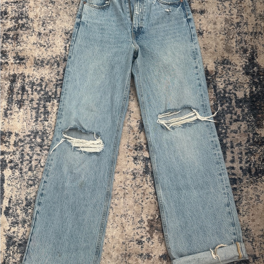 Zara Light Blue Distressed Boyfriend Jeans